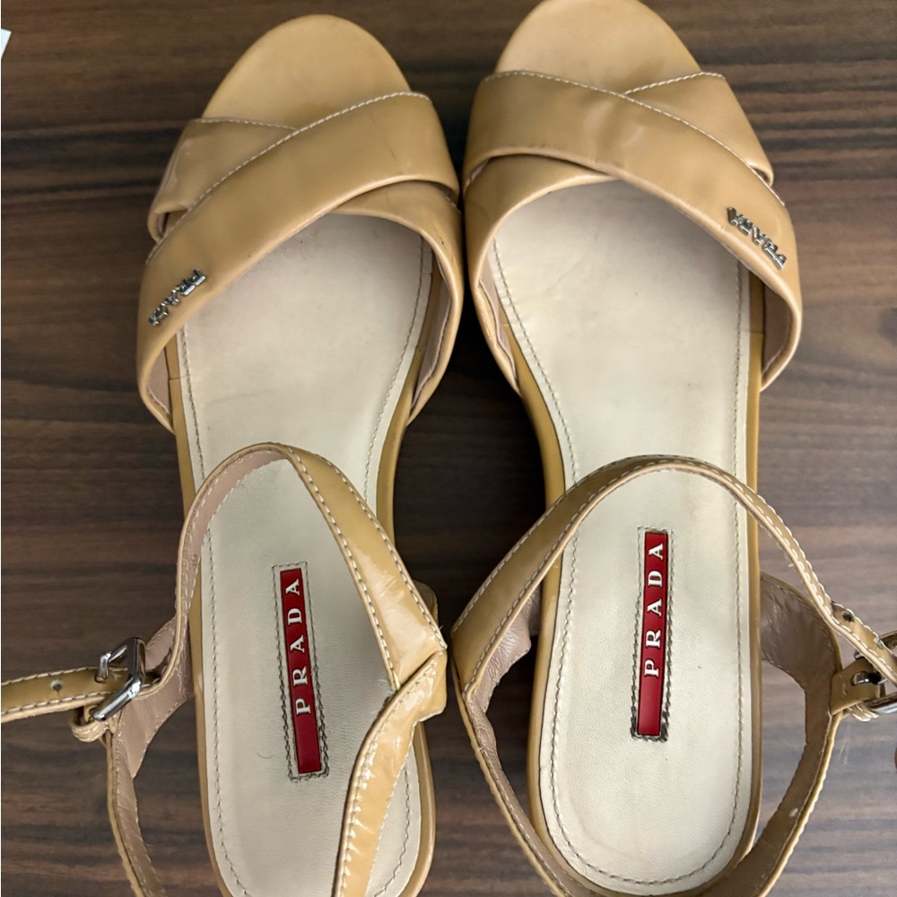 Prada Tan Platform Shoes with Cork-Style Sole - Picture 2 of 9